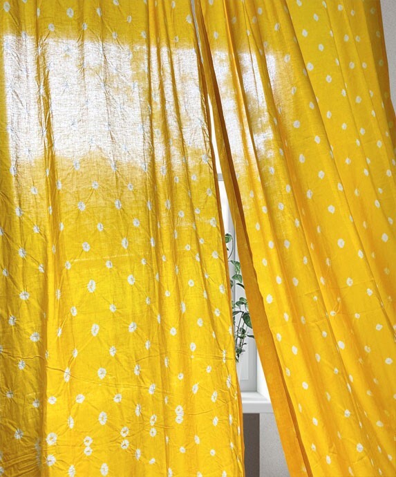 Yellow Bandhani Tie-Dye Cotton Boho Sheer Curtain Panel
