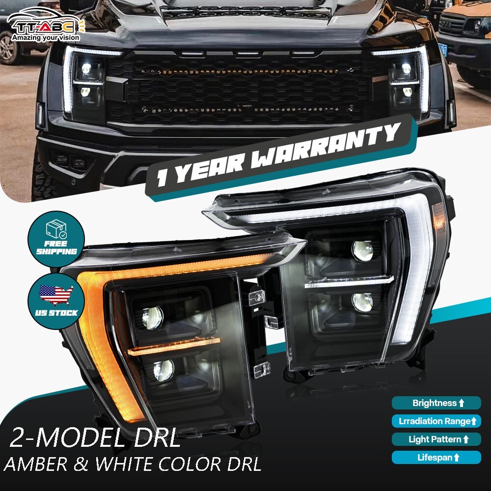 LED Projector Headlights For 2021 2022 2023 2024 Ford F-150 Front Lamps A Pair