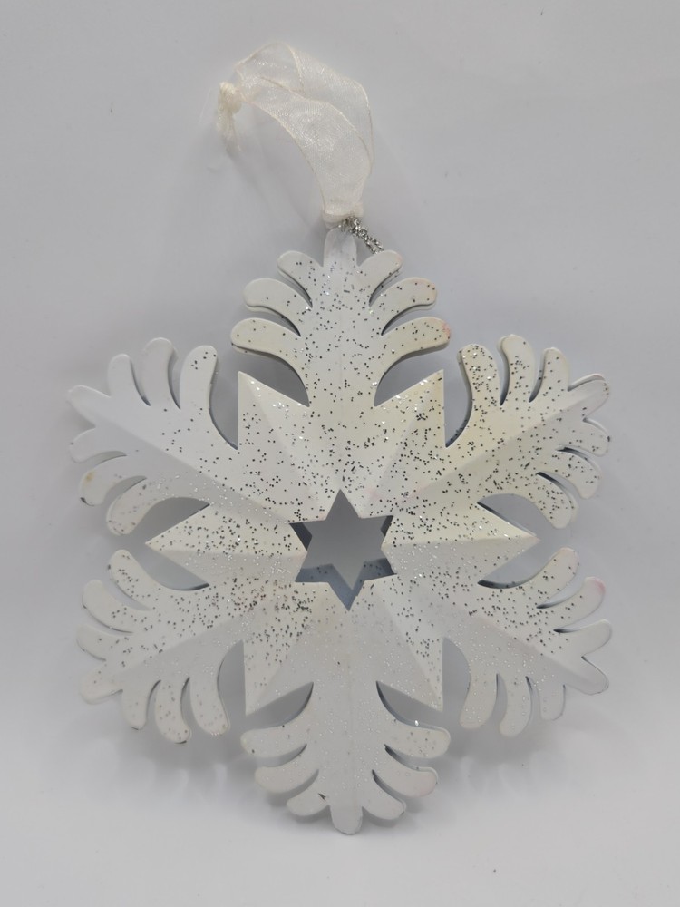 White Glitter Snowflake Christmas Ornament Large Star Winter Holiday Tree Decor
