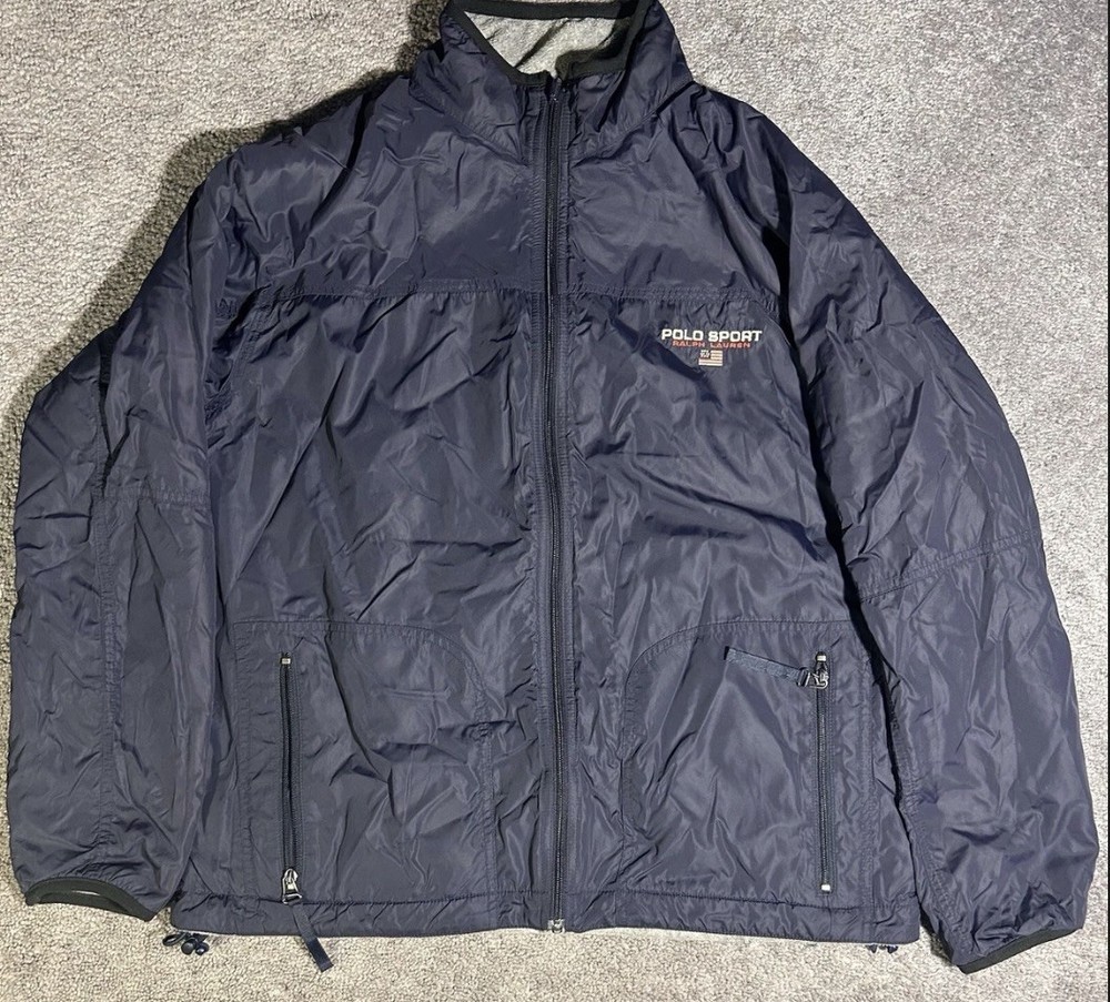 Vintage Polo Sport Ralph Lauren Windbreaker Jacket Reversible Blue Grey Sz M 90s