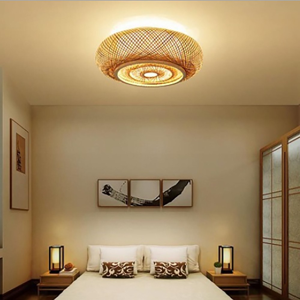 Bamboo Wicker Rattan Pendant Lamp Chandelier Ceiling Light Fixture Flush Mount