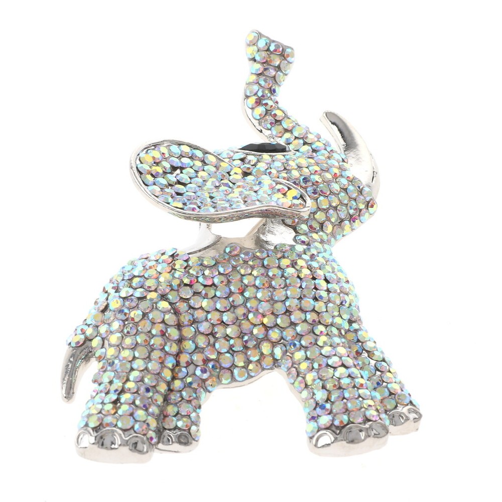 Silver Tone Metal Large Crystal Elephant Brooch P1479-SAB
