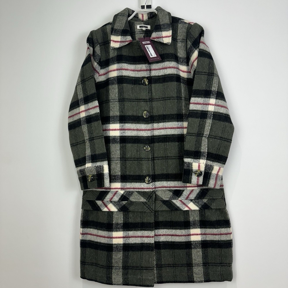 Mistral Shacket Coat Khaki Check Button Front Lined Pockets Sizes 12 - 18