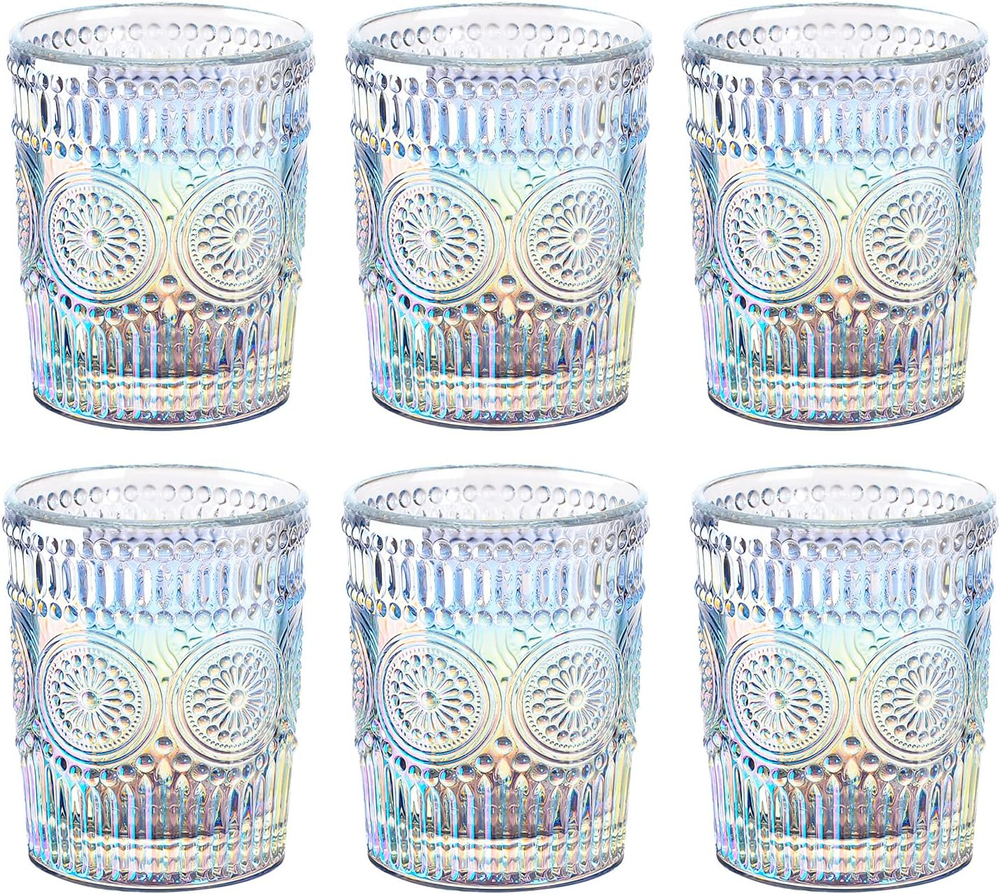Iridescent Vintage Rainbow Embossed Drinking Glass Set