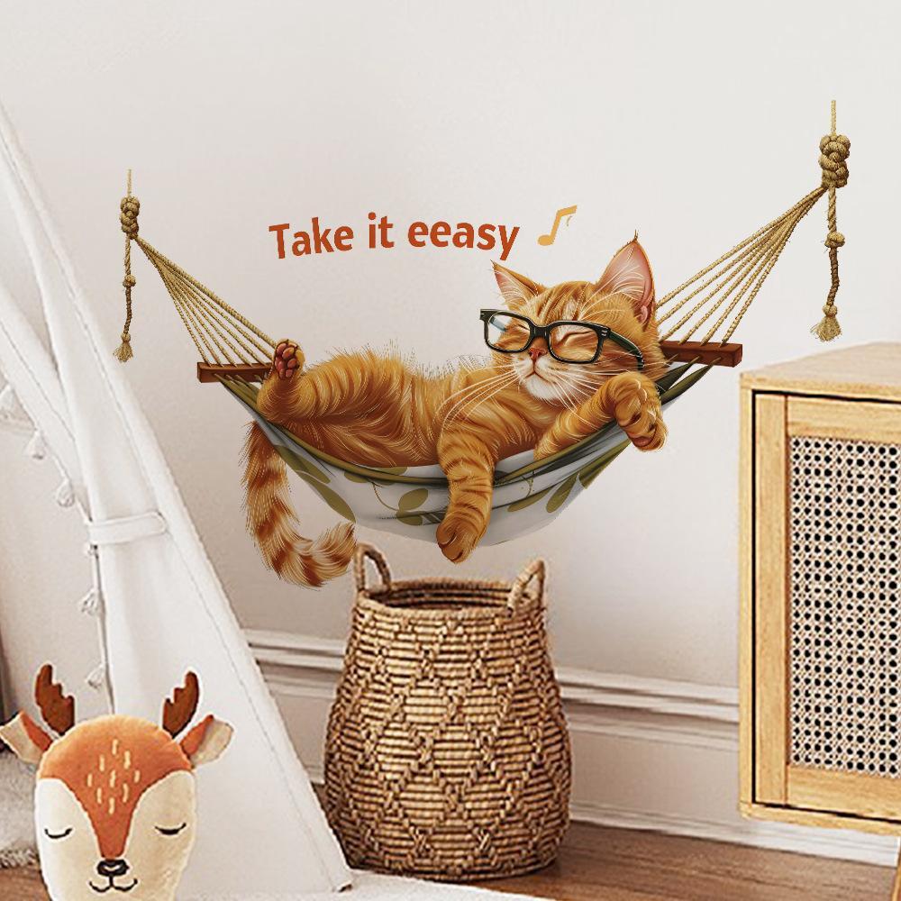 Figurine Animal Cat Plastic Multicolor Modern Wall Mount Small Sticker Decor
