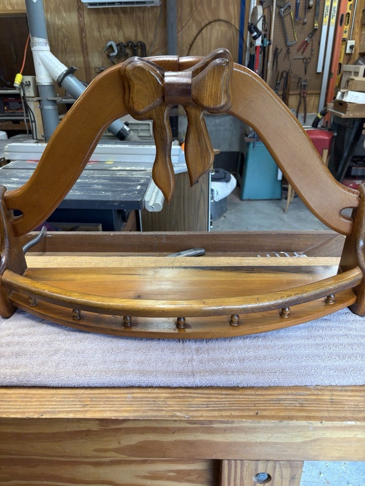 Vintage Solid Wood Wall Shelf with Carved Bow Detail – Country Cottage Decor