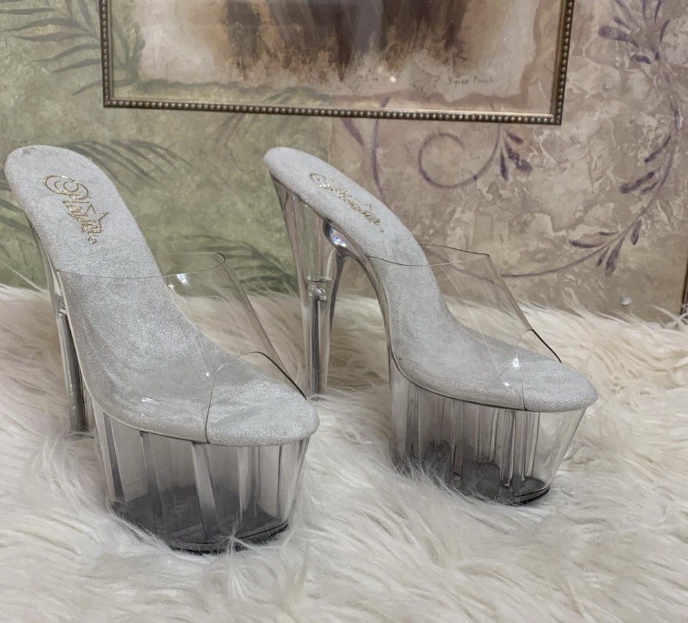 Pleaser Clear 7 Inch Platform Slides Size 9 Women's Shoes
