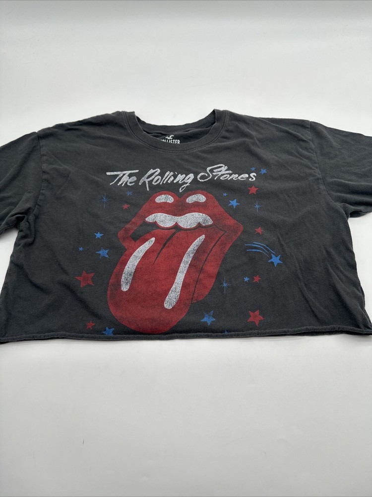 The Rolling Stones Hollister T-Shirt Women Medium Graphic Print Gray ..#18890