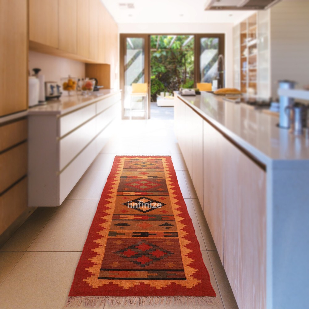 Handmade Kilim Runner Wool Jute Stair Rug Turki Kitchen Hallway Knitted Runner