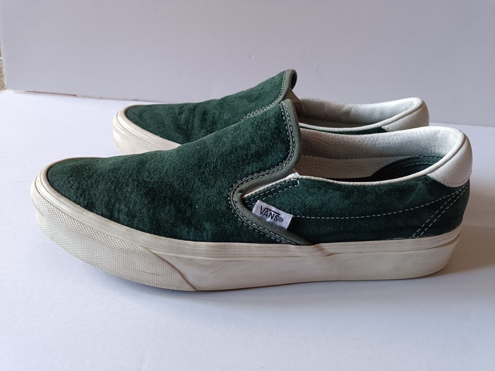 Vans Classic Slip On 59 Shoes Men's Size 8 Green Pig Suede White Low Top