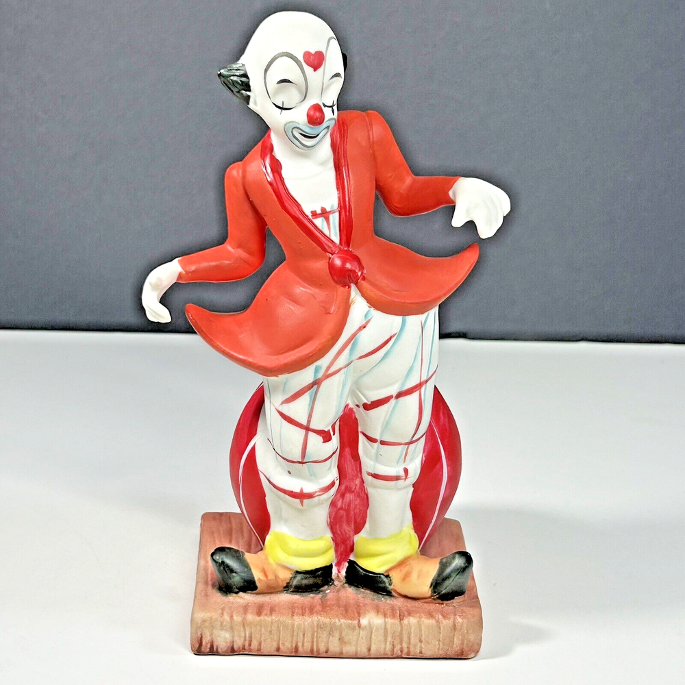 Vintage Clown with Red Ball Statue Figurine 8.5 Inches Collectible
