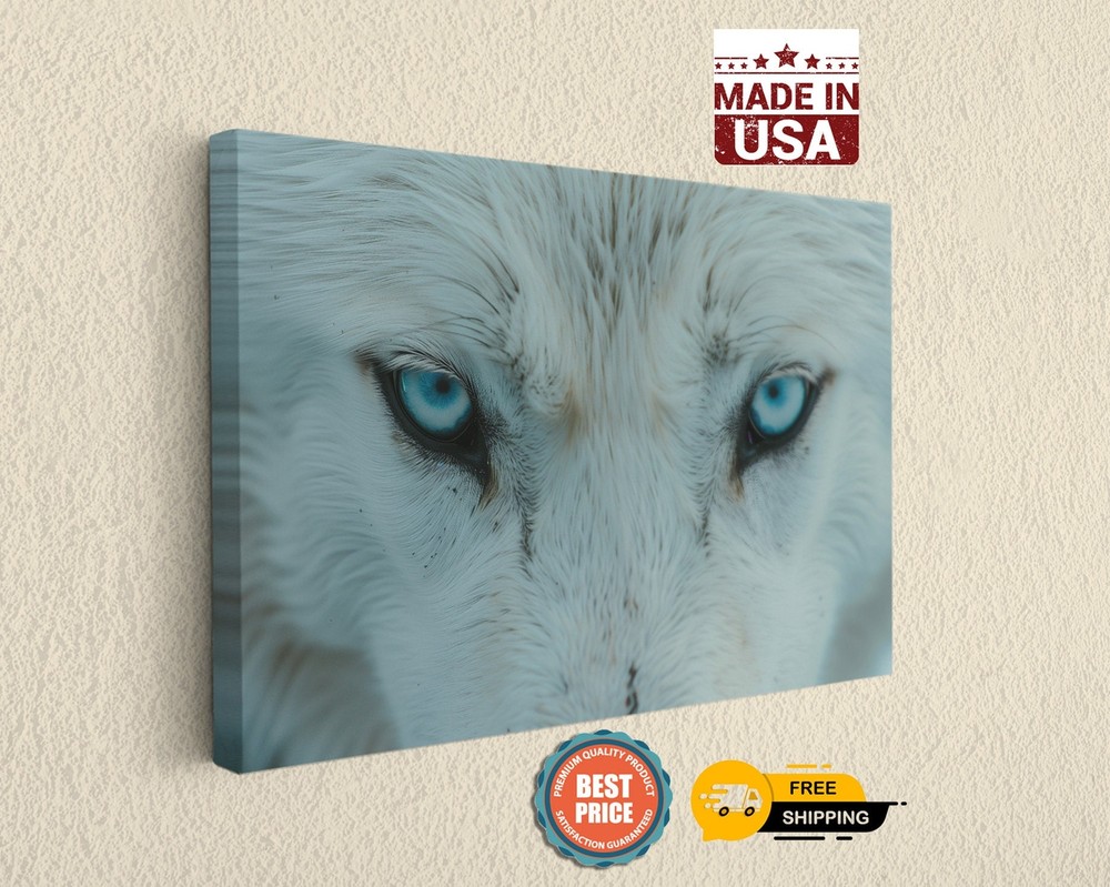Blue Eyed Wolf on Canvas Print Animal Poster Stylish, Home Decor, Wall Hangings