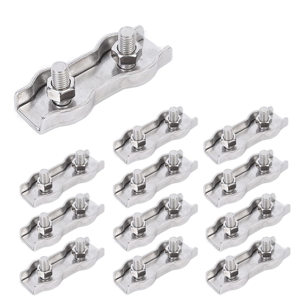 12pcs M4 Stainless Steel Duplex Wire Rope Clips with Double Bolt Cable Clamps