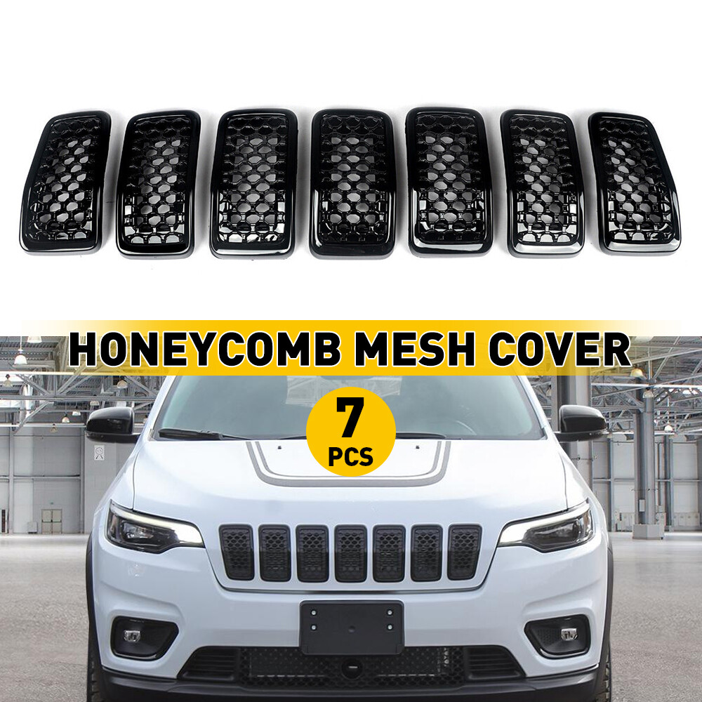 7x For 19+ Jeep Cherokee Front Grill Inserts Grille Honeycomb Mesh Chrome Black
