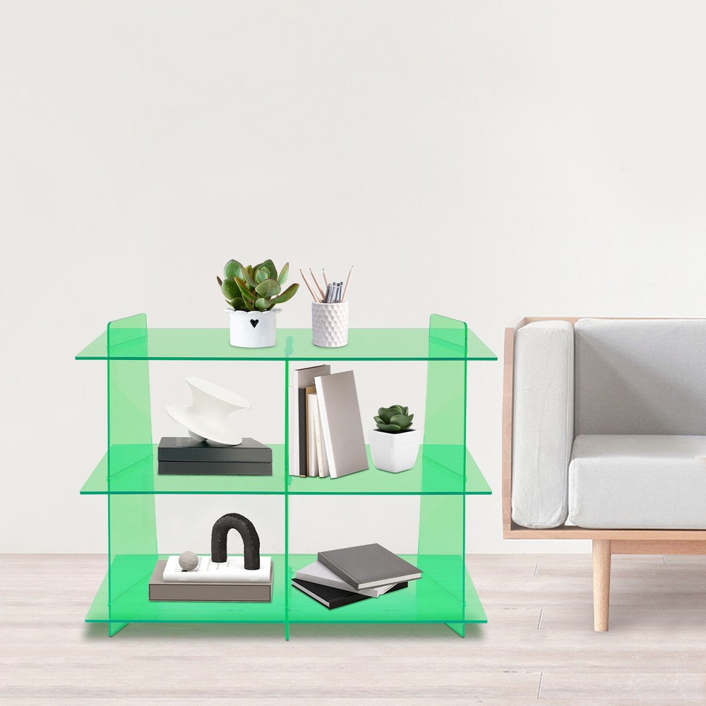 3-Tier Green Acrylic Bookshelf for Small Home Spaces