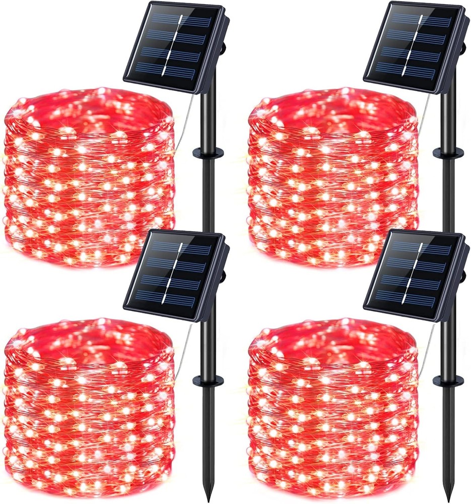 JMEXSUSS 4 Pack 400 LED 132FT Red Solar Fairy Lights Outdoor Waterproof String Lights