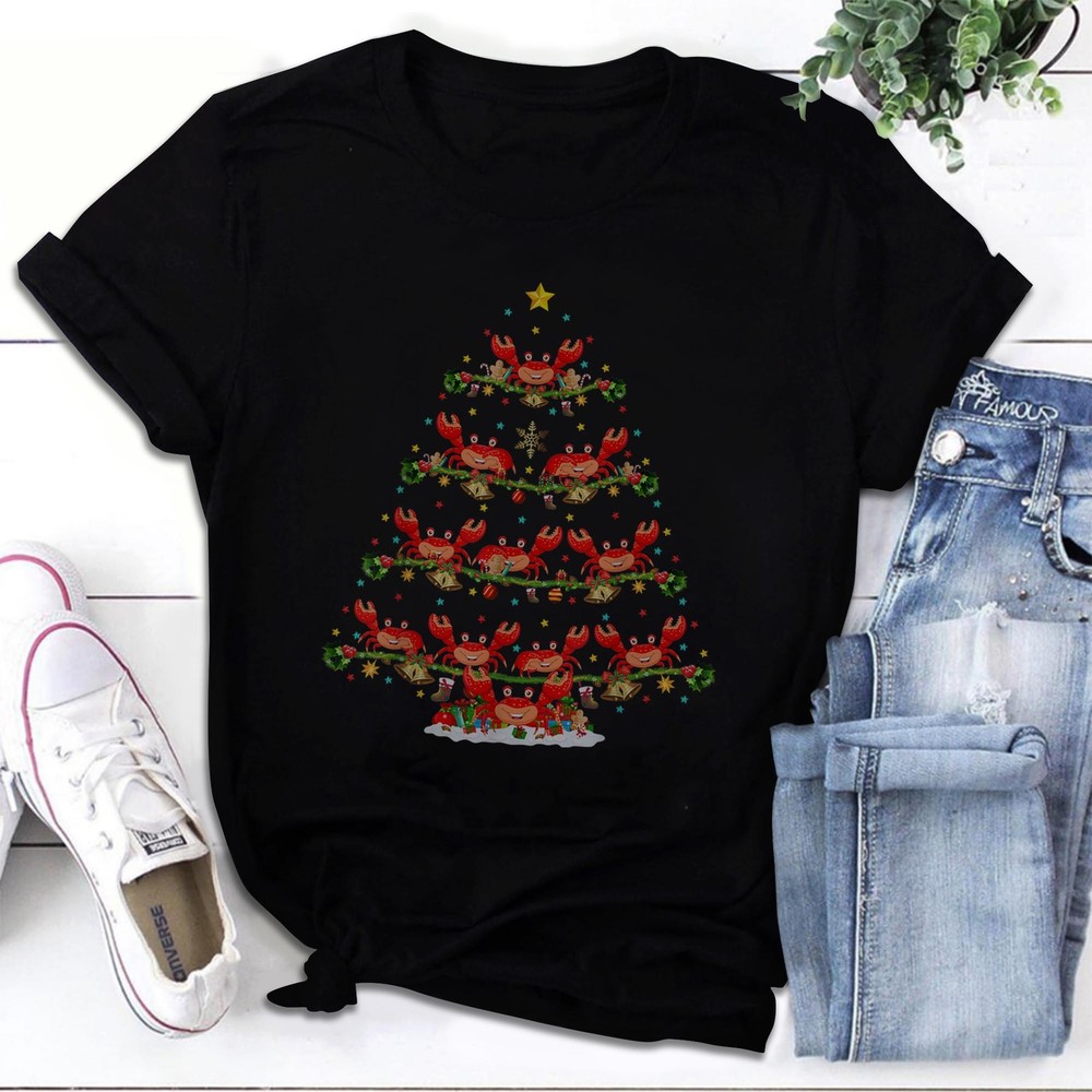Crab Lover Xmas Lighting Santa Crab Christmas Tree T-Shirt