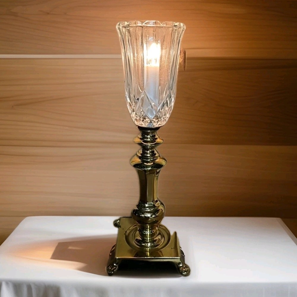 Solid Brass and Crystal Vintage Footed Table Lamp