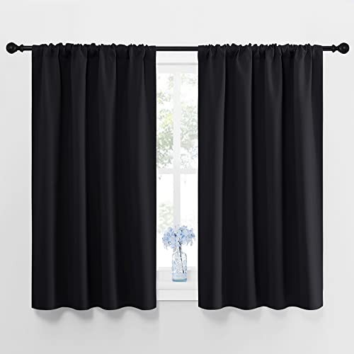 Energy-Saving Black Kitchen Curtain Panels 42x45 Inches