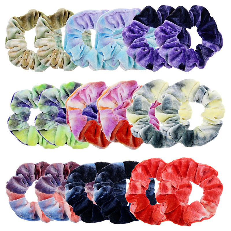 Soft Velvet Tie-Dye Scrunchies for Women – Rope Hair Ties & Ponytail Holders