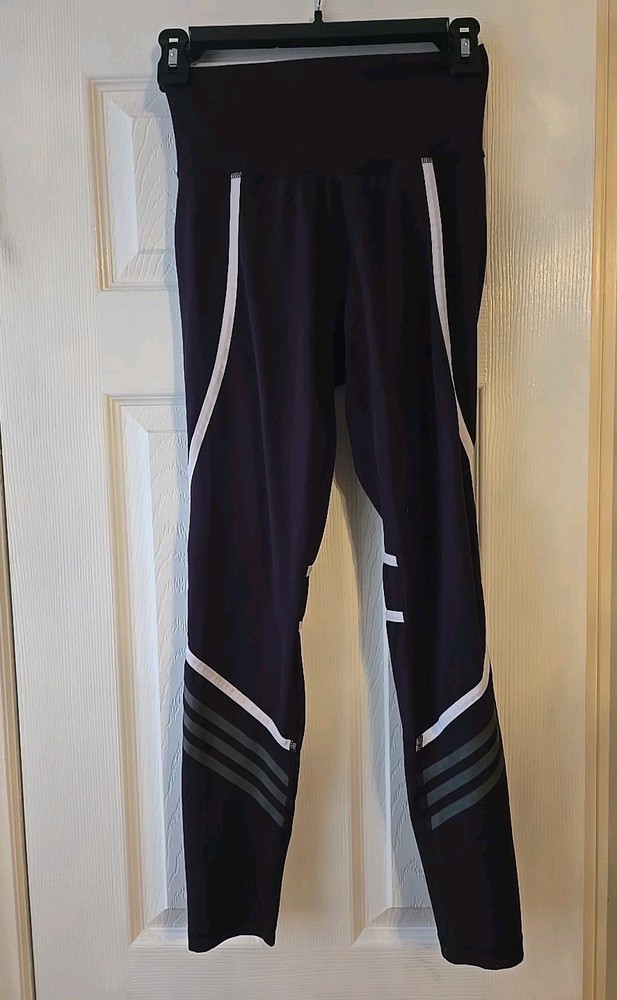 Adidas Womans Climalite Size S Athletic Leggings Black with Stripes