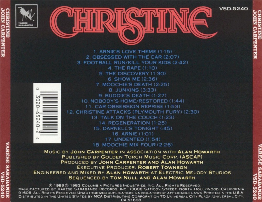 JOHN CARPENTER/ALAN HOWARTH CHRISTINE [ORIGINAL MOTION PICTURE SOUNDTRACK SCORE]