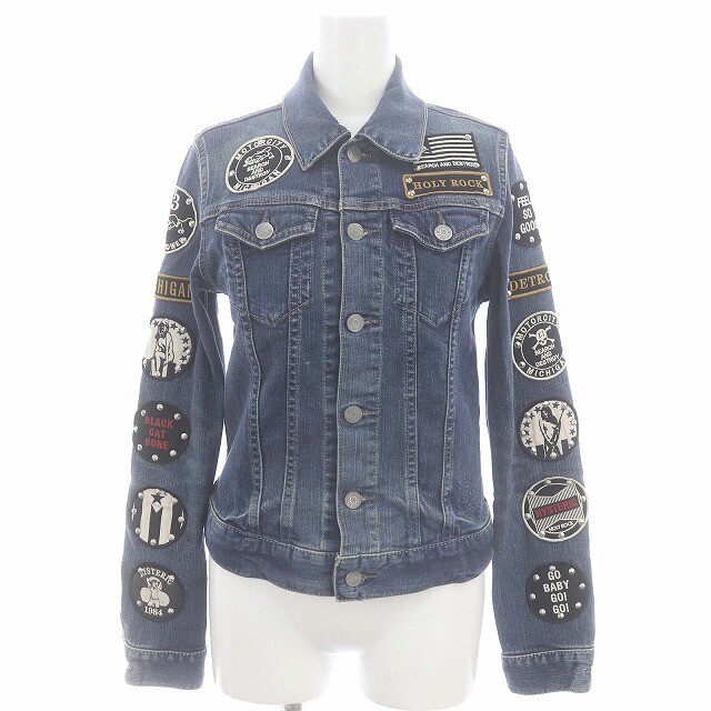 Women's Hysteric Glamour Rockers Patch Studded Denim Jacket F Blue