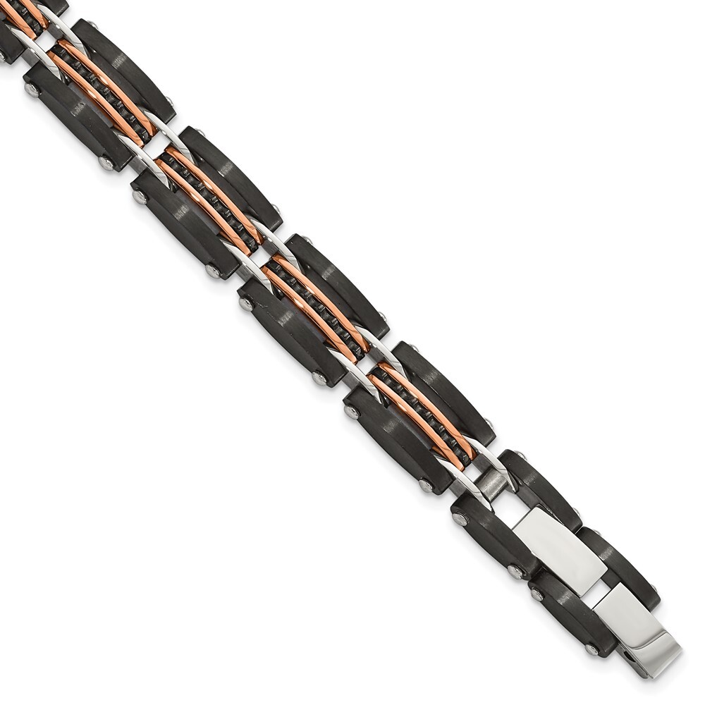 Stainless Steel Black & Rose IP-plated Reversible Bracelet 7.5