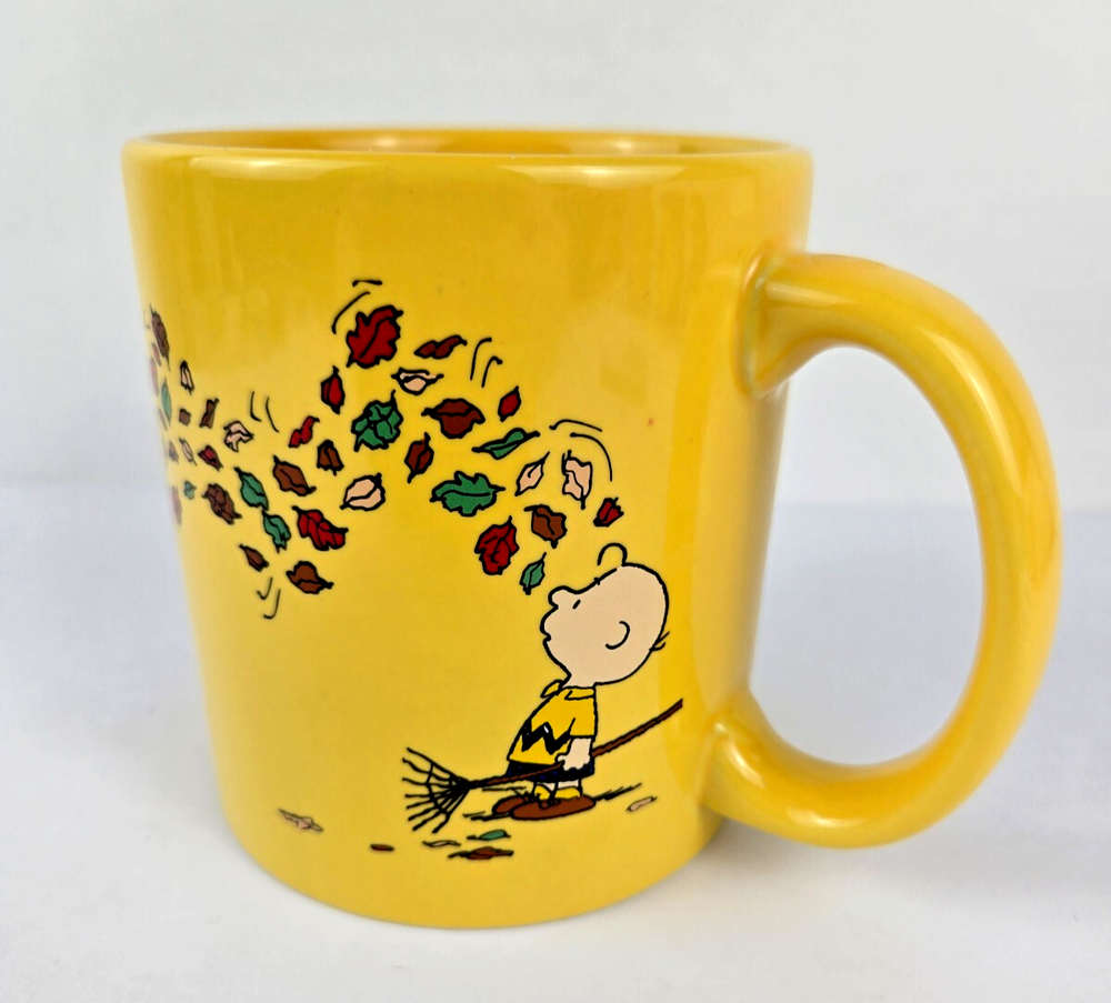 Vintage Peanuts Charlie Brown Fall Leaves Ceramic Coffee Mug 20 oz