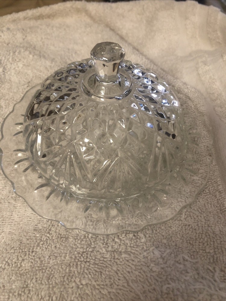 Vintage Anchor Hocking Pineapple Fan Glass Butter Dish with Lid