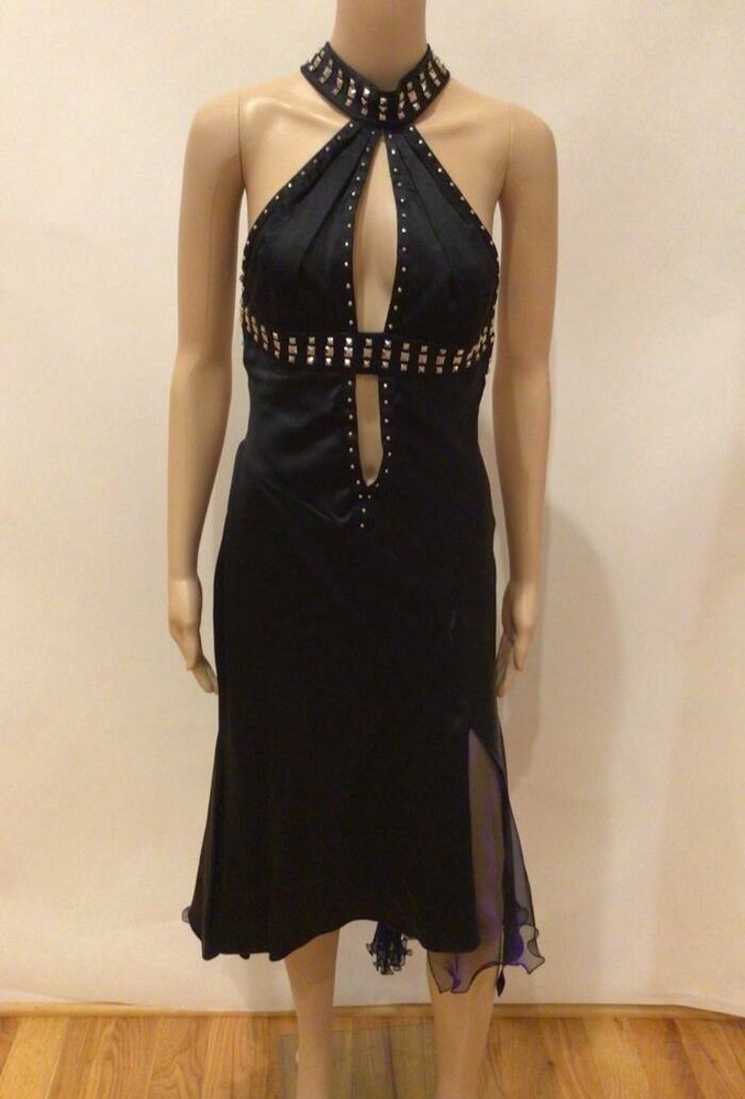 VERSACE FW 2004 Studded Plunging Keyhole Open Back Dress Size 42 NWT-image