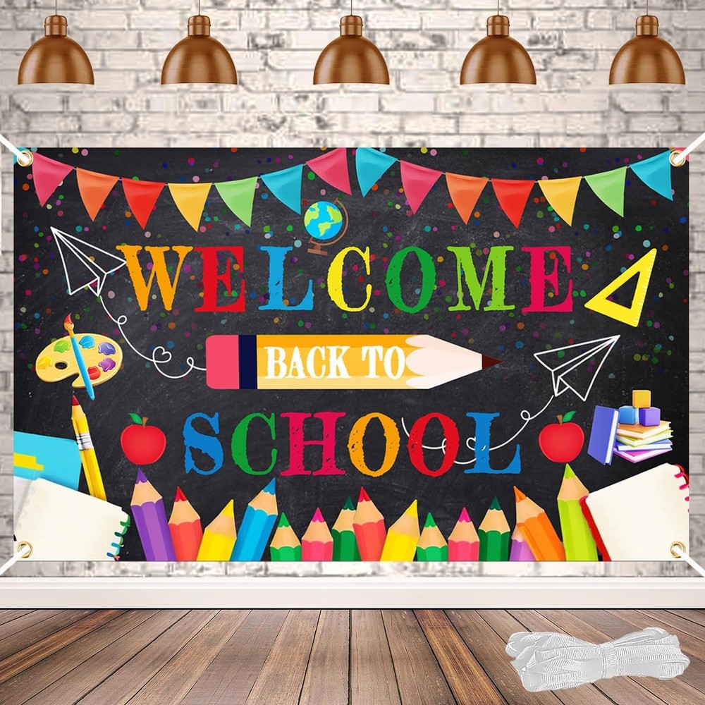 72x44 Inch Welcome Back to School Banner – First Day Decorations for Classroom or Party