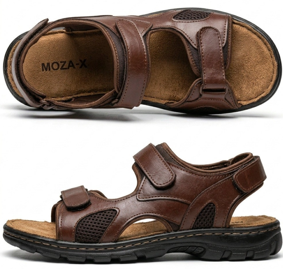 Mens Leather Sandals New Walking Hiking Trekking Summer Sandals Beach Shoes Size