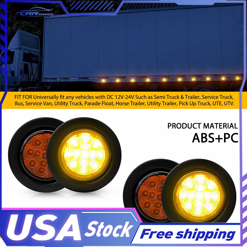2.5 Inch 4X DOT Round Amber 13 LED Trailer Marker Lights with Grommet for Trucks RVs