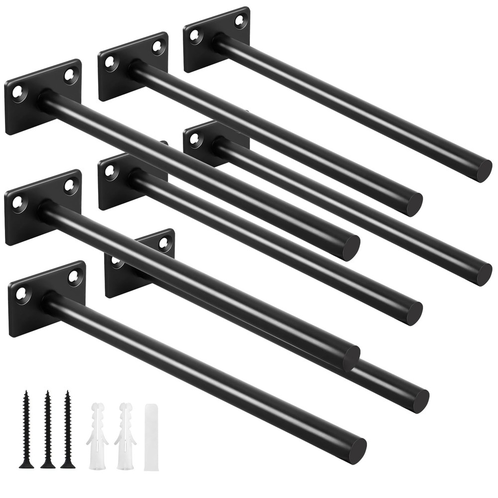 8-Piece Set of 8-Inch Black Solid Steel Floating Shelf Brackets – Heavy-Duty Blind Shelf Supports for Modern Shelving Solutions