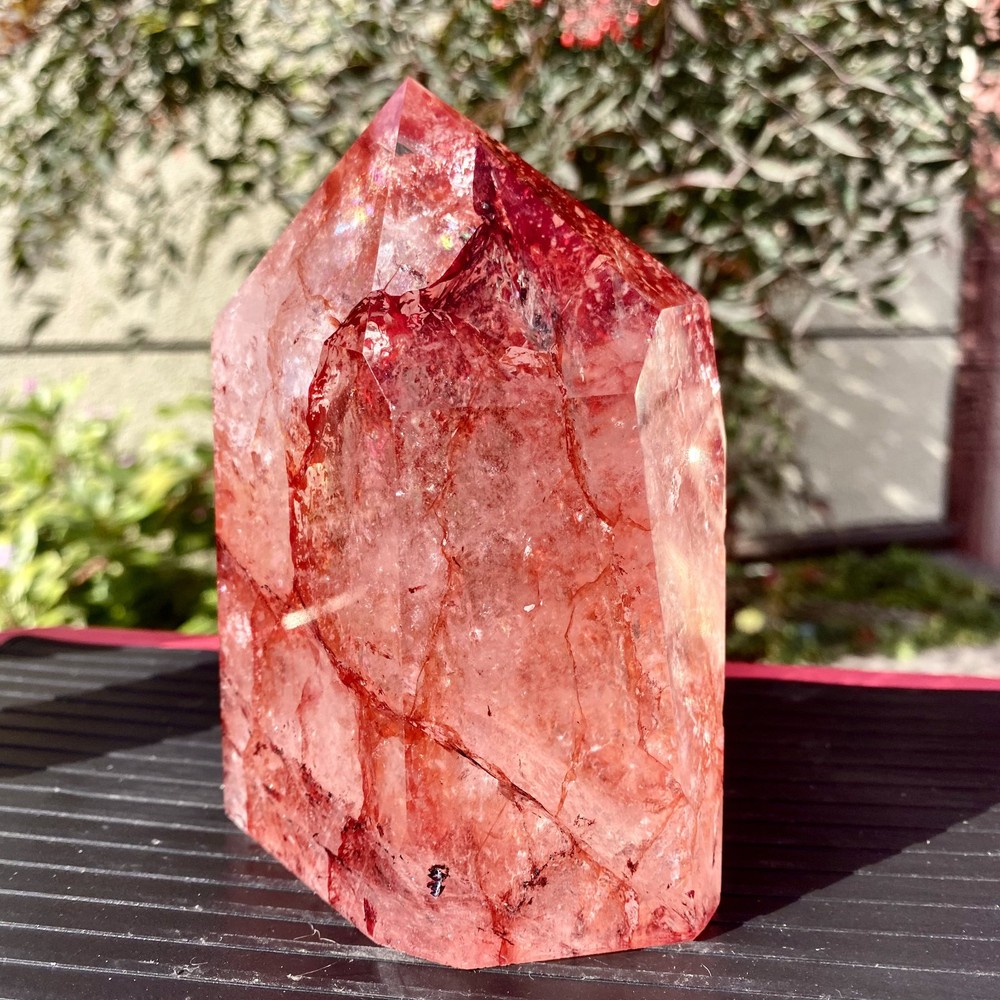 2.51LB Natural Crystal Red Ghost Quartz Mine Crystal Tower Decoration-