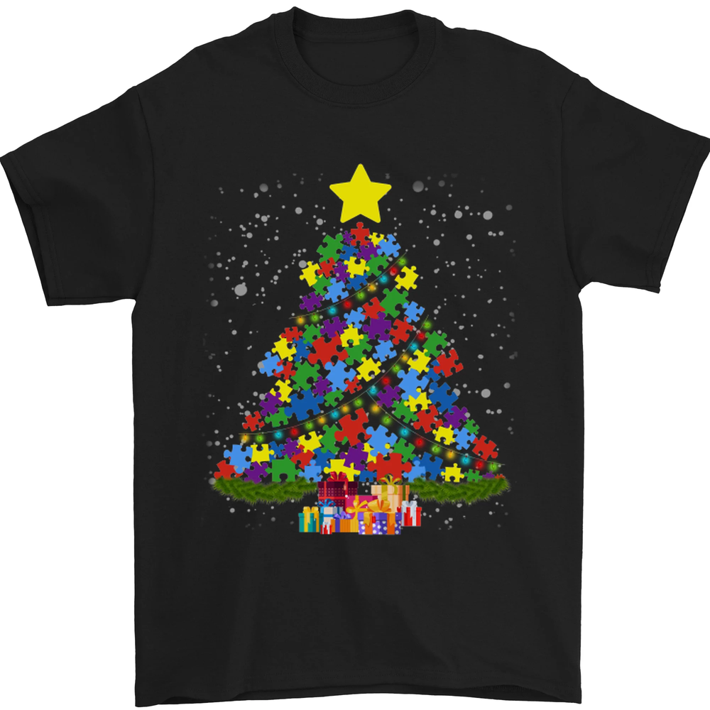 Autism Christmas Tree Autistic Awareness Mens T-Shirt 100% Cotton