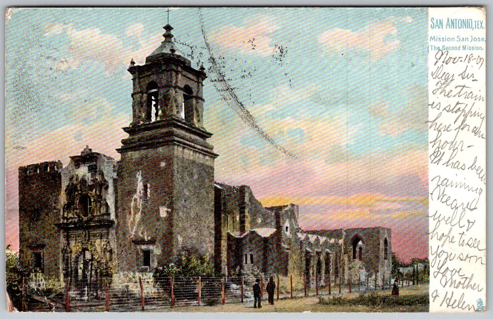 Antique Postcard Mission Bell Tower San Antonio, TX 1900s