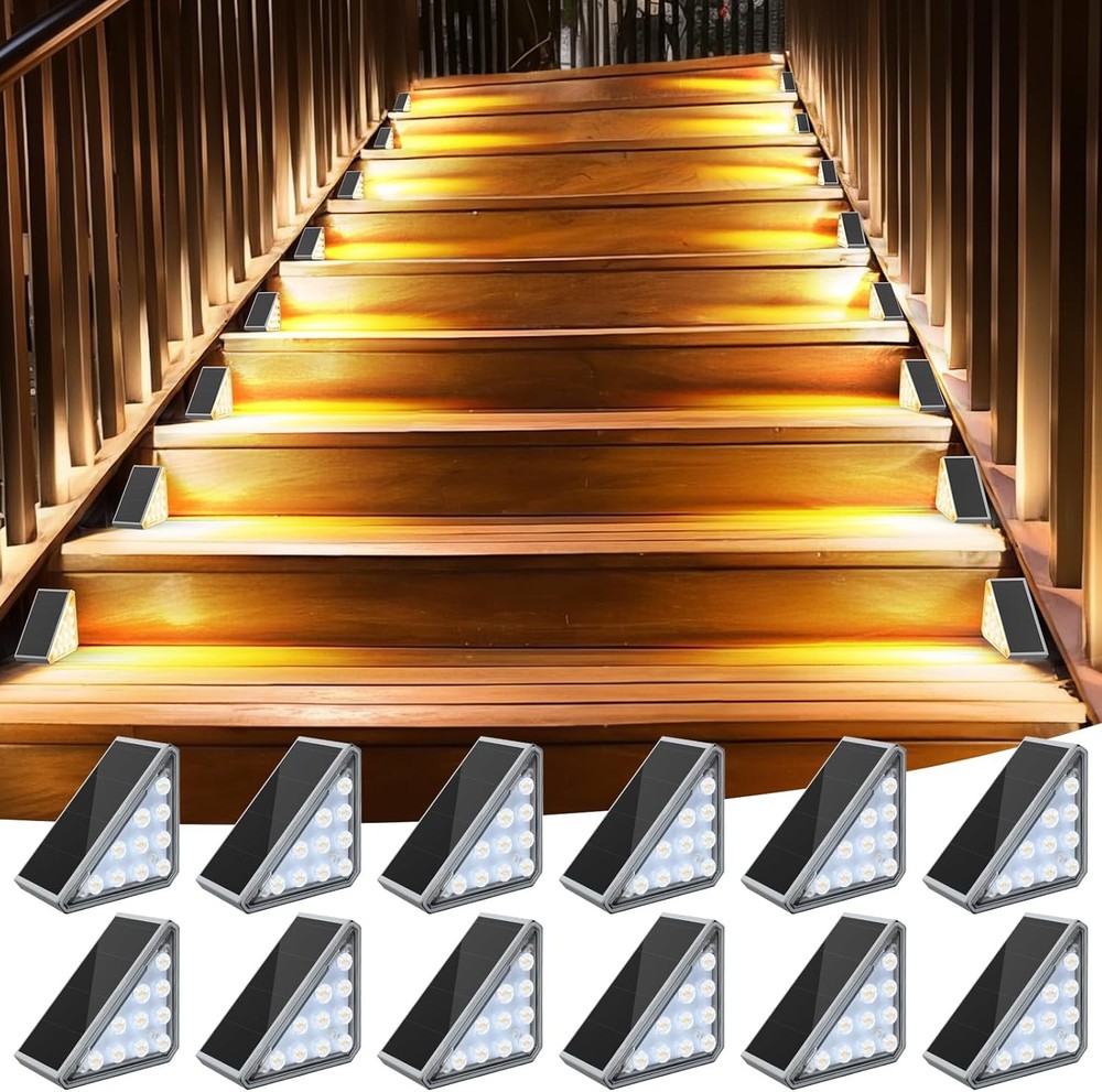 12 Pack Solar Stair Lights Outdoor Step with Waterproof 12 Pack, Gray