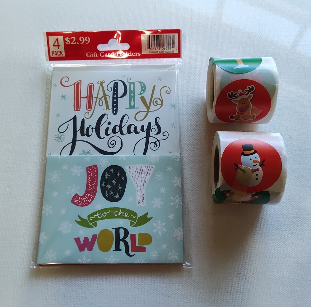 Christmas Gift Card Holders 4 Pack & 2 Rolls Of Christmas Stickers-image