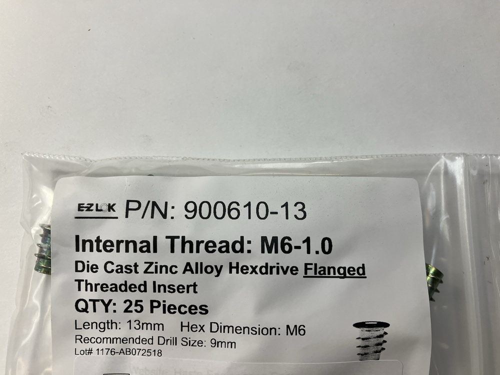 EZ-LOK M6 13MM Die Cast Zinc Alloy Hex-Drive Flanged Threaded Inserts 25 Pcs