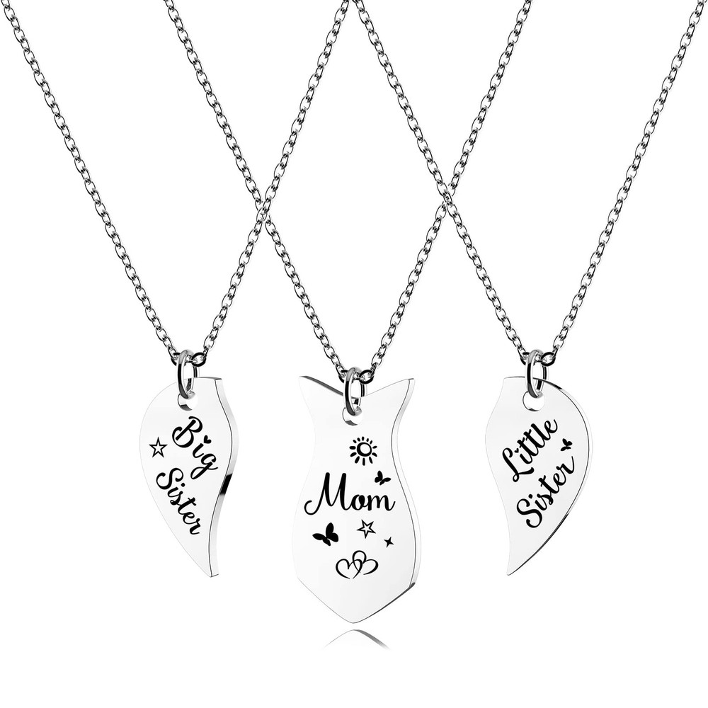 Mom and 2 Daughters Necklace 3 Piece Family Necklace Set Stainless Steel Spli...
