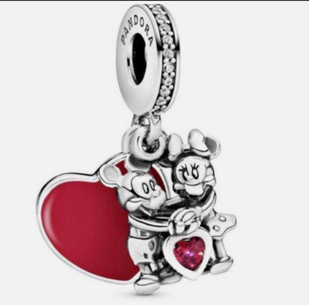 PANDORA Disney Minnie Mickey Red Heart Love Charm 797769CZR