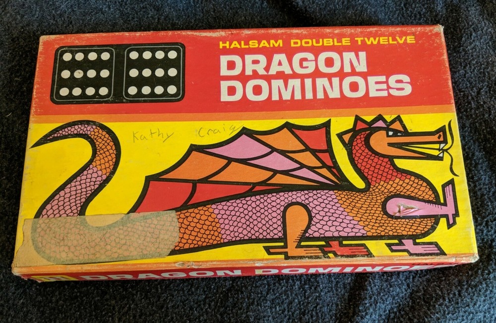 Halsam Double Twelve Dragon Dominoes Game Complete CIB Vintage 91 Pieces 1220-image