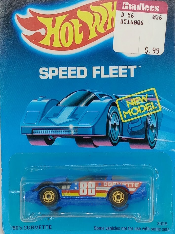 Hot Wheels 1988 Speed Fleet, 'New Model', '80's Corvette, Blue, GHO new on card!