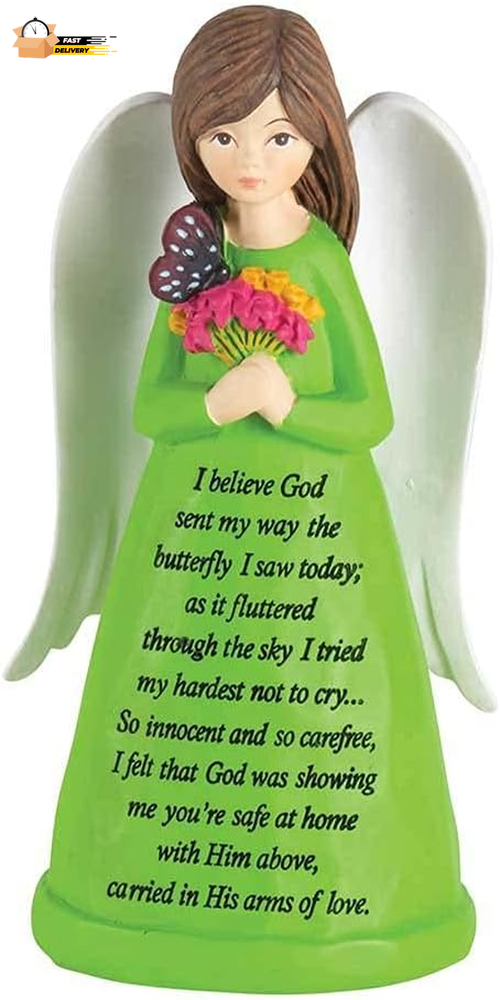 Today I Saw a Butterfly Angel 5 X 3 Inch Green Resinstone Tabletop Fig