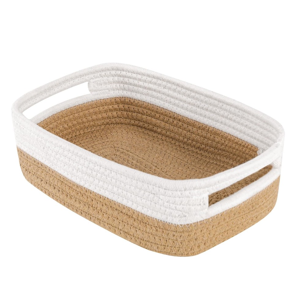LWYMX Natural Cotton Woven Storage Basket with Handles 12x8x5 for Home Organization