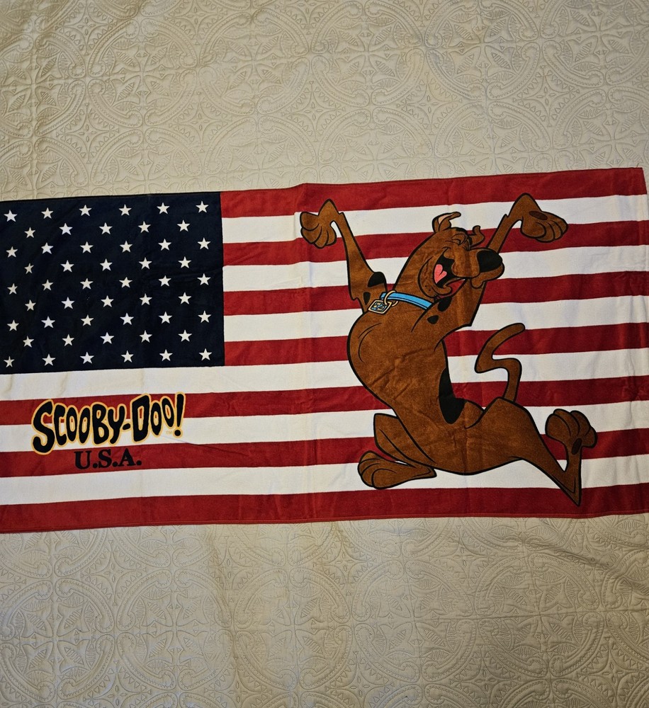 2002 Vintage Scooby-Doo American Flag Beach Towel New With Original Bag.
