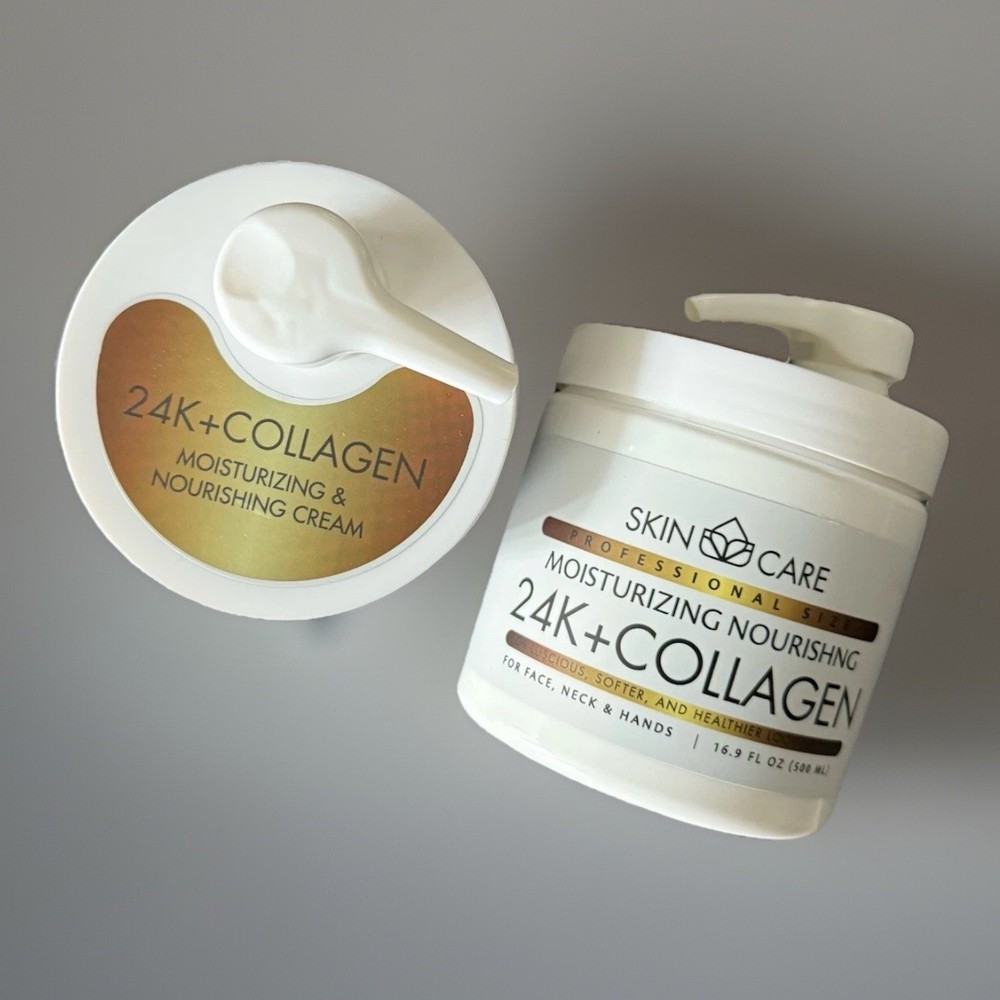 24K Gold Collagen Moisturizing Nourishing Cream for Face Hands Neck 16.9oz 2-Pack