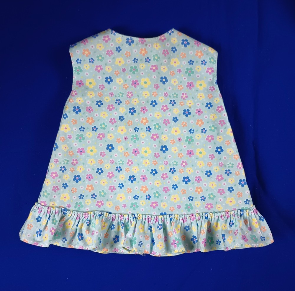 Vintage Blue Print Doll Dress for Medium Size Doll